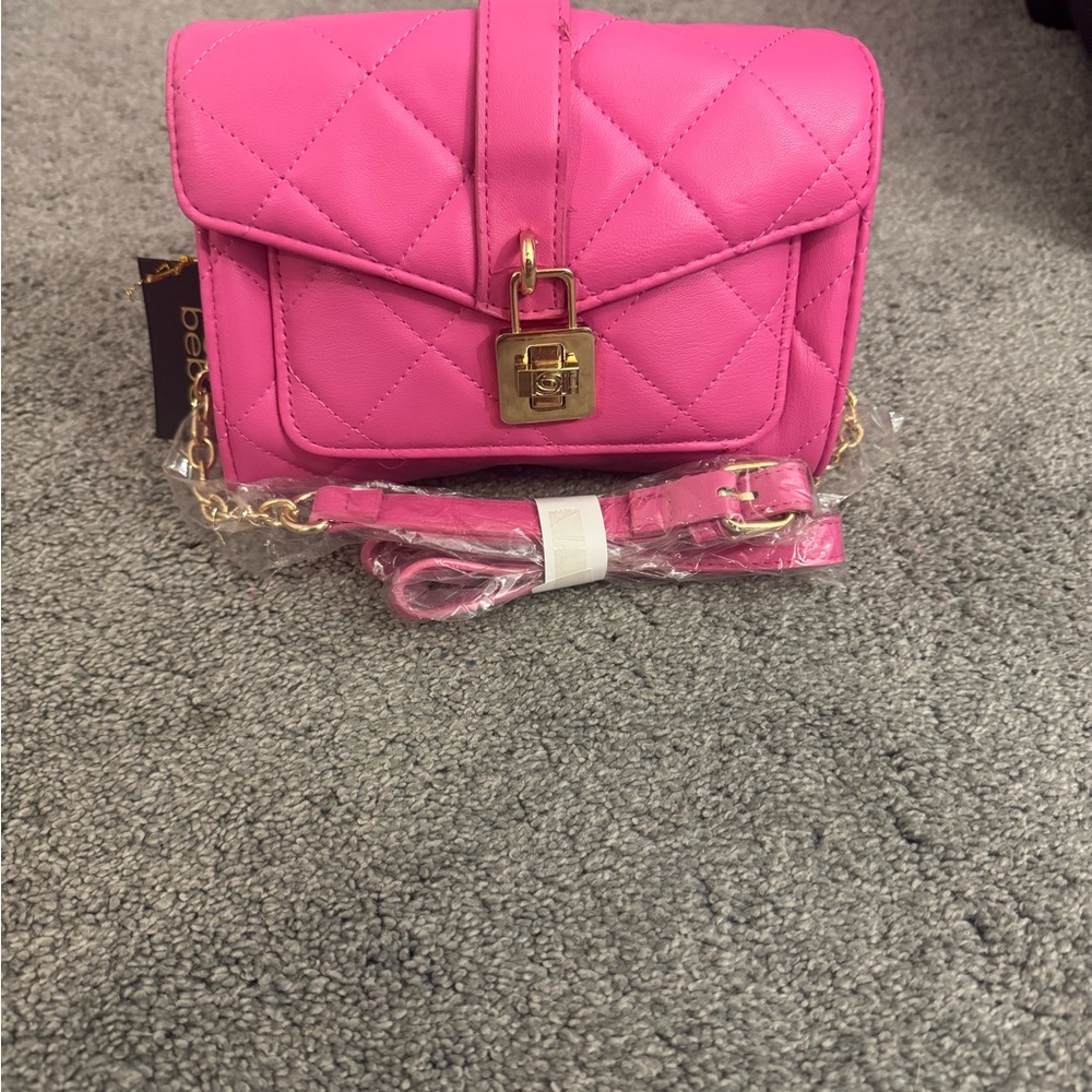 Bebe Pink Quilted Crossbody Bag